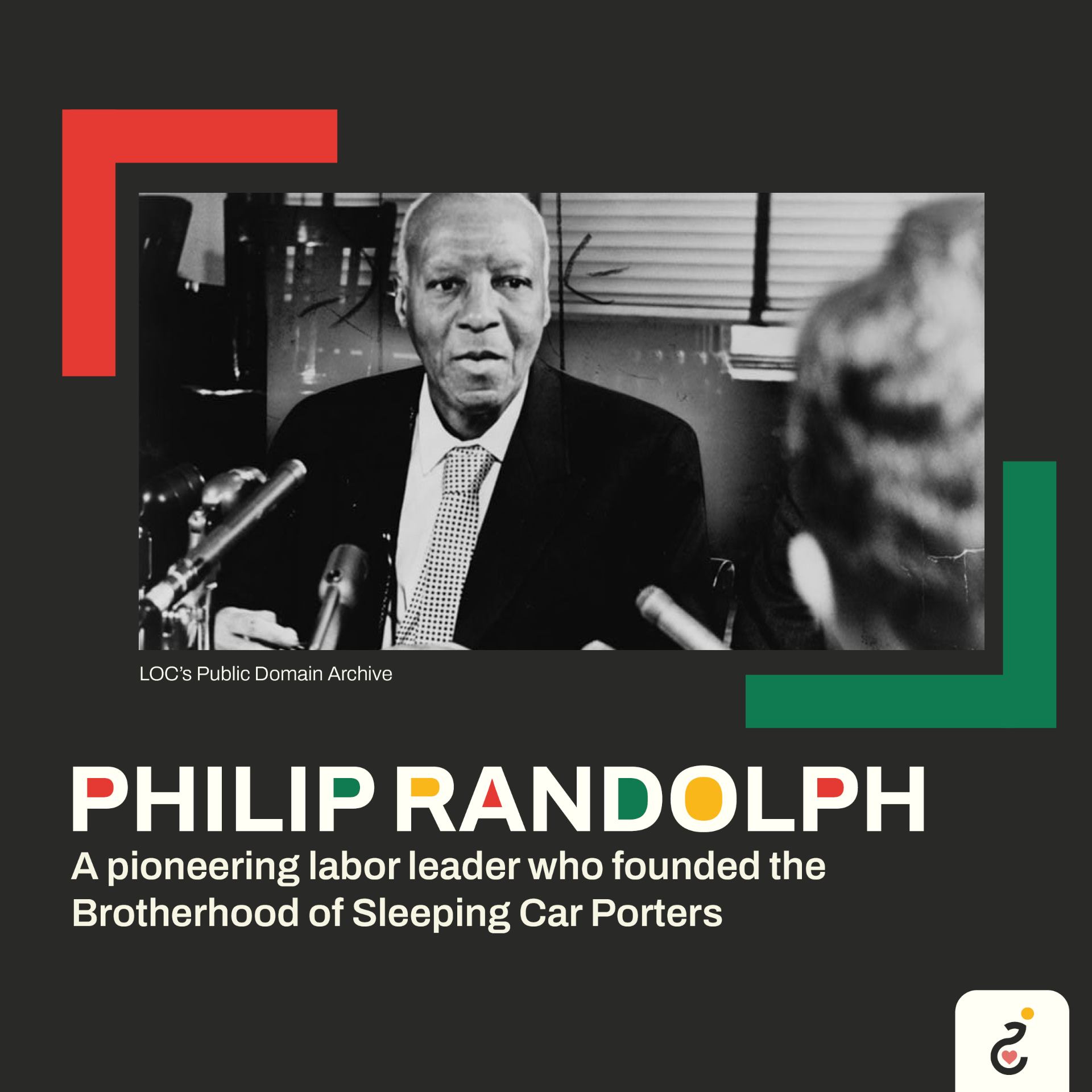 A portrait of Philip Randolph, a pioneering labor leader who founded the brotherhood of sleeping car porters.